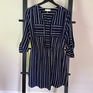 Monteau Navy Striped 3/4 sleeve dress Size L